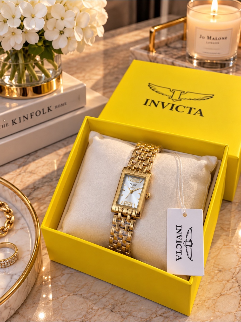 Invicta Specialty I 69900 Women’s Gold Rectangular Watch 21mm NWT